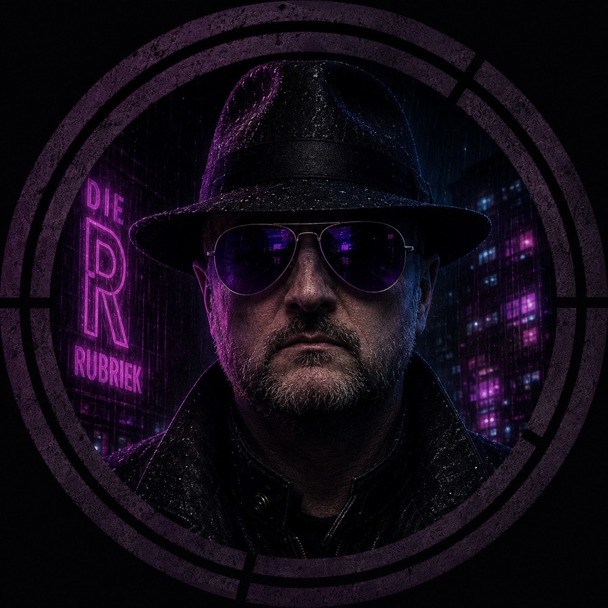 T.K. Rogue — Afrikaans sci-fi noir author, portrait plate with neon signature